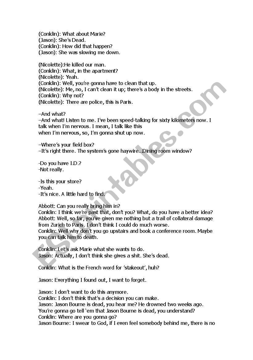 bourne identity worksheet