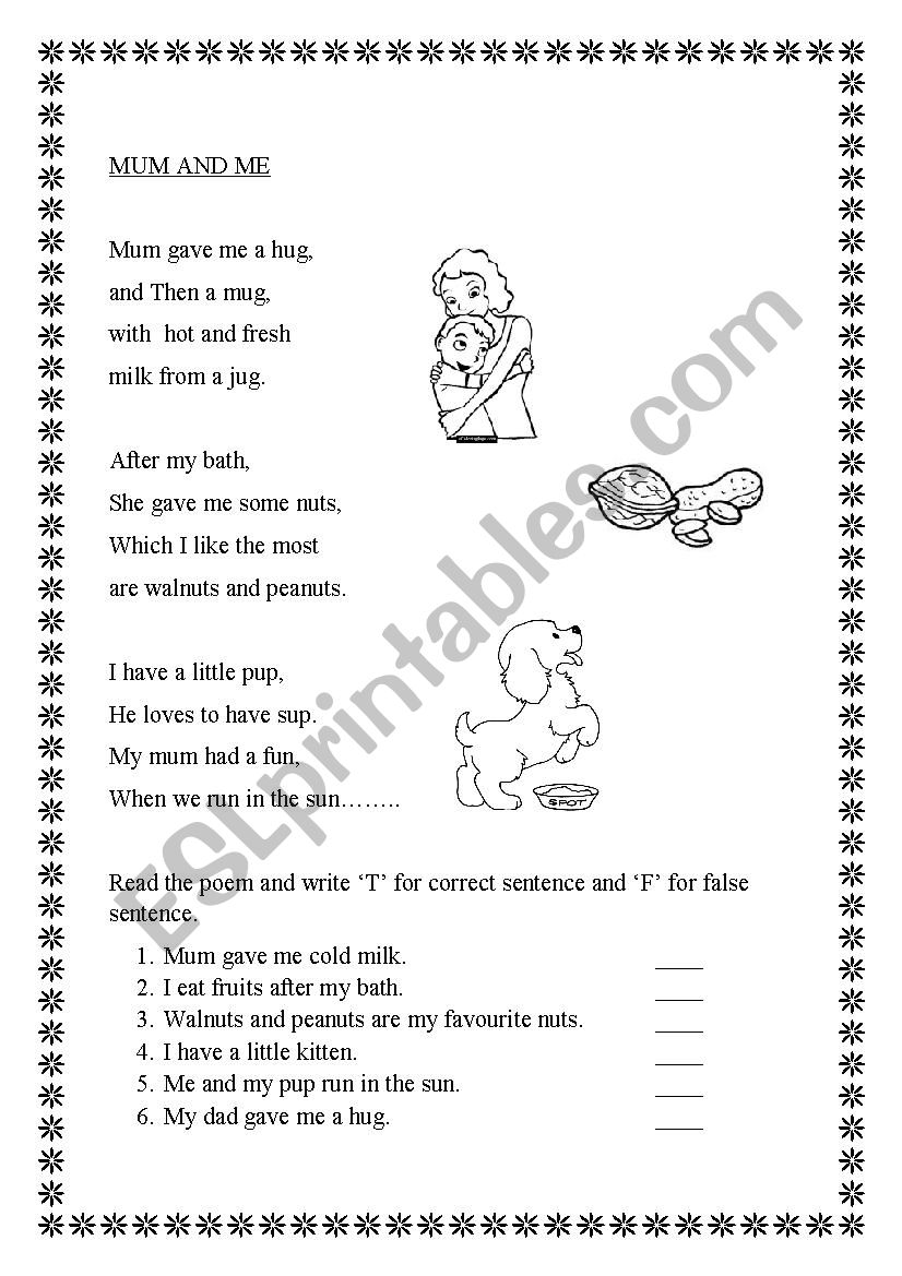 poem comprehention worksheet