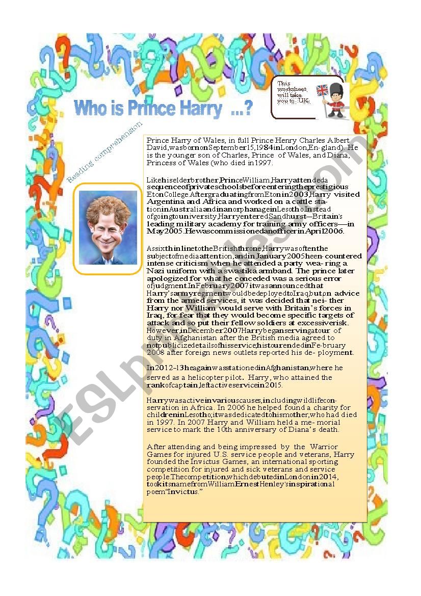 Who is Prince Harry ? worksheet