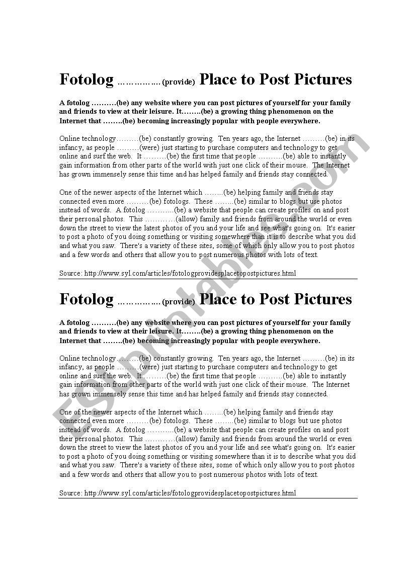 Complete the article about fotologs