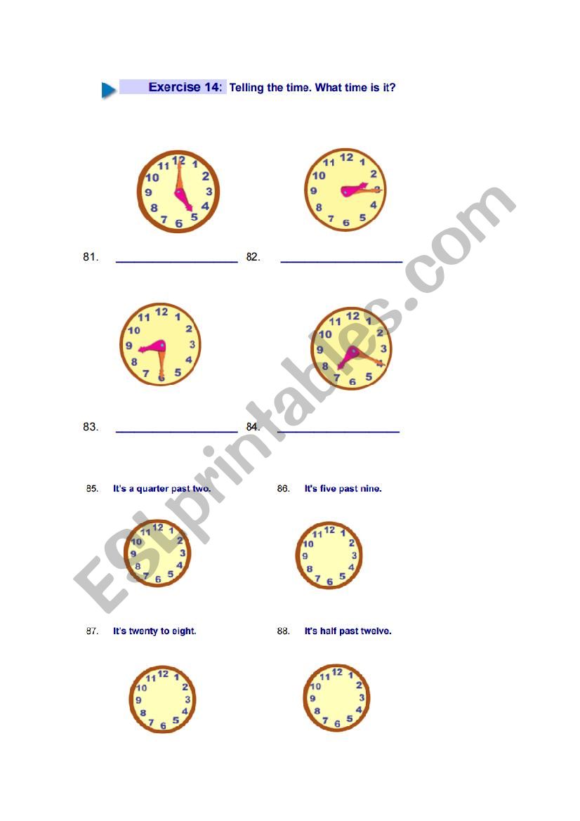 Exercise - Telling the Time + Prepositions