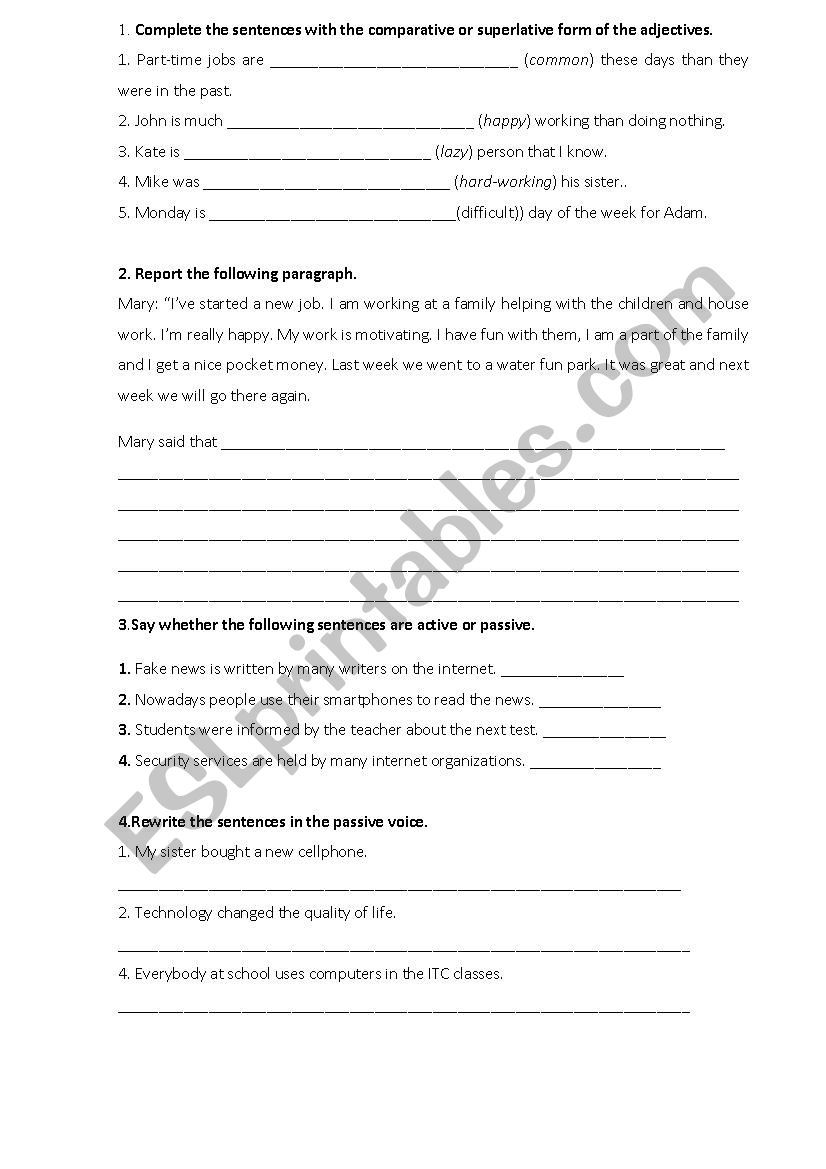 Revision Exercises 9th grade worksheet