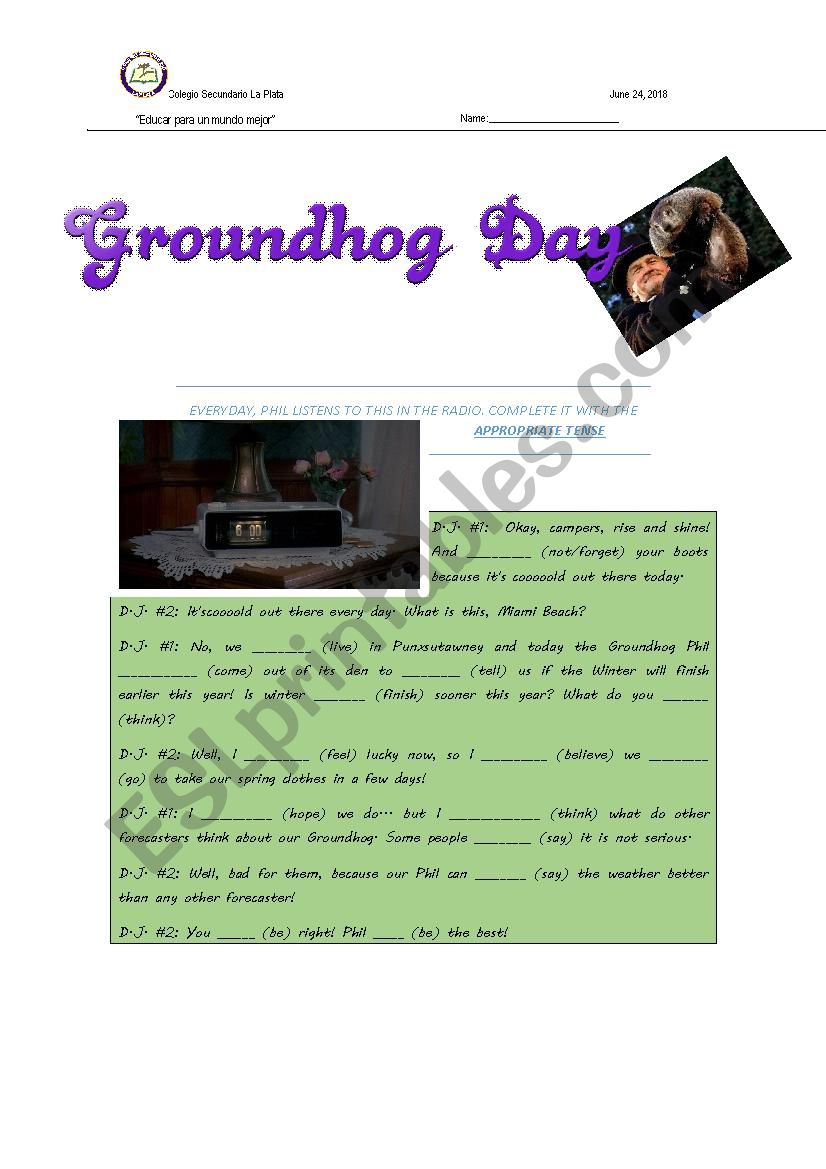 Groundhog Day Exam worksheet