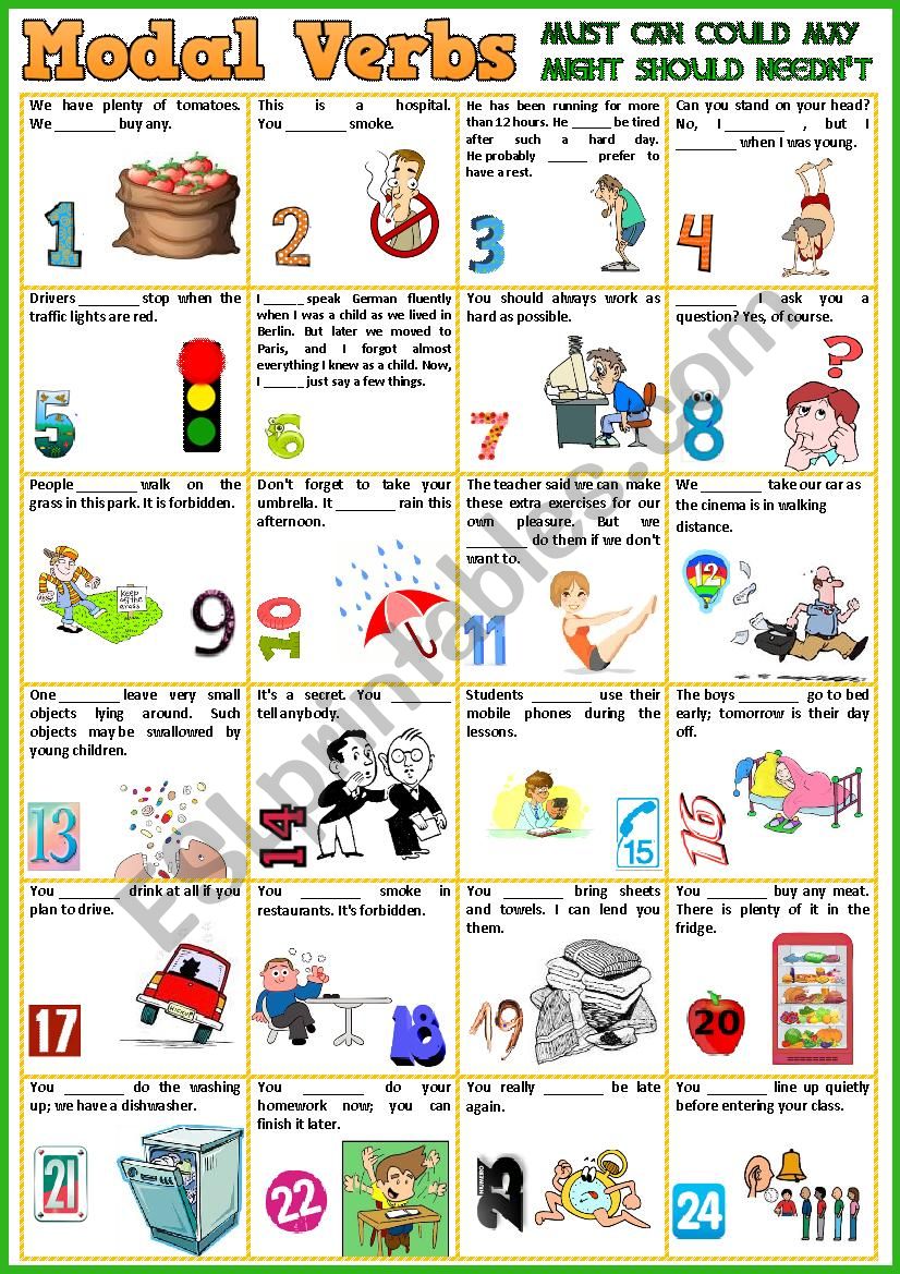 Modals Verbs - Must / Can / Could / May / Might / Should / Neednt + KEY