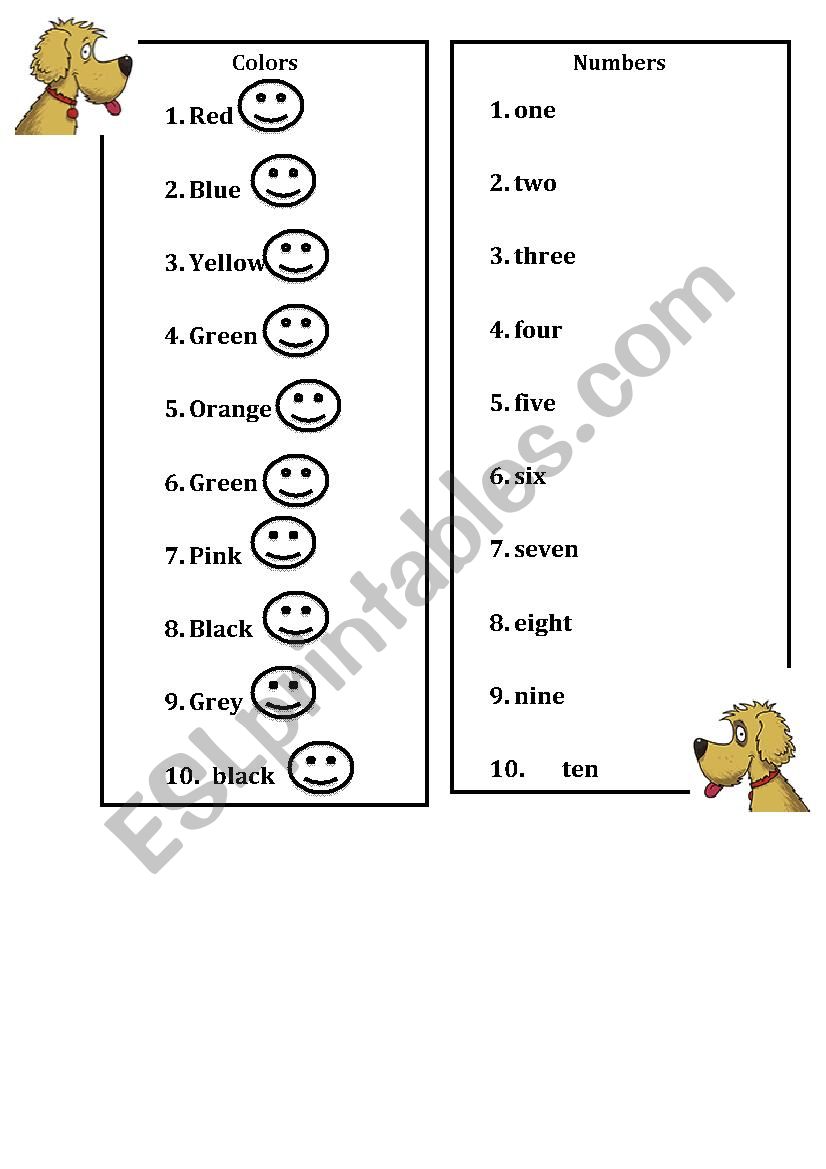 colors and numbers worksheet