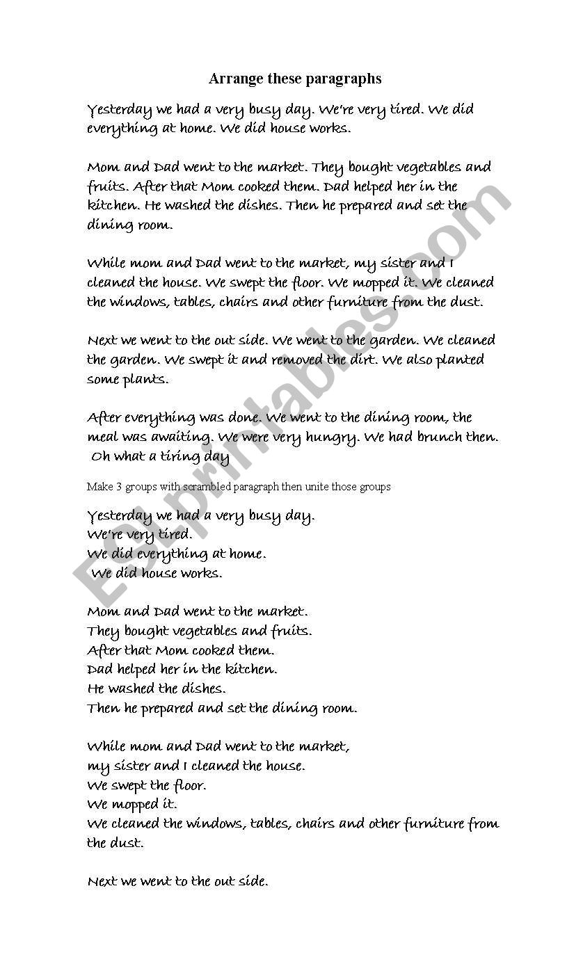 sentences arrangement worksheet
