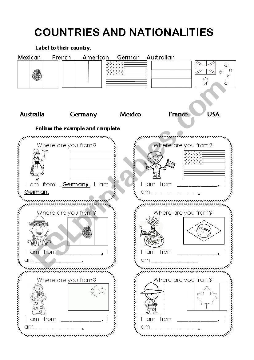 Countries and nationalities worksheet