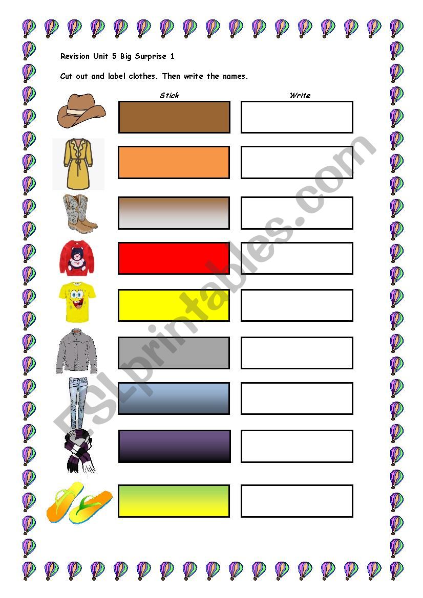 Clothes Big Surprise 1 Unit 5 worksheet