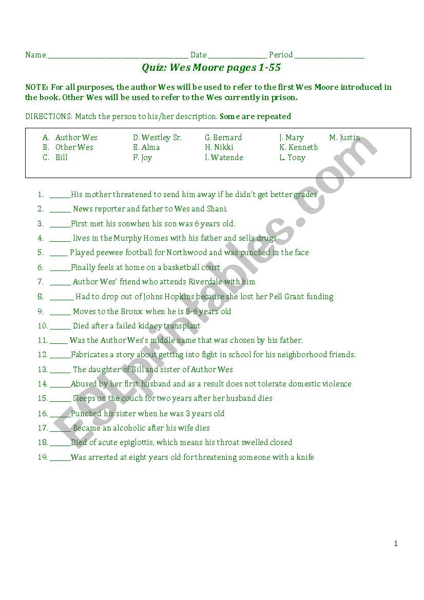 The Other Wes Moore part 1 test
