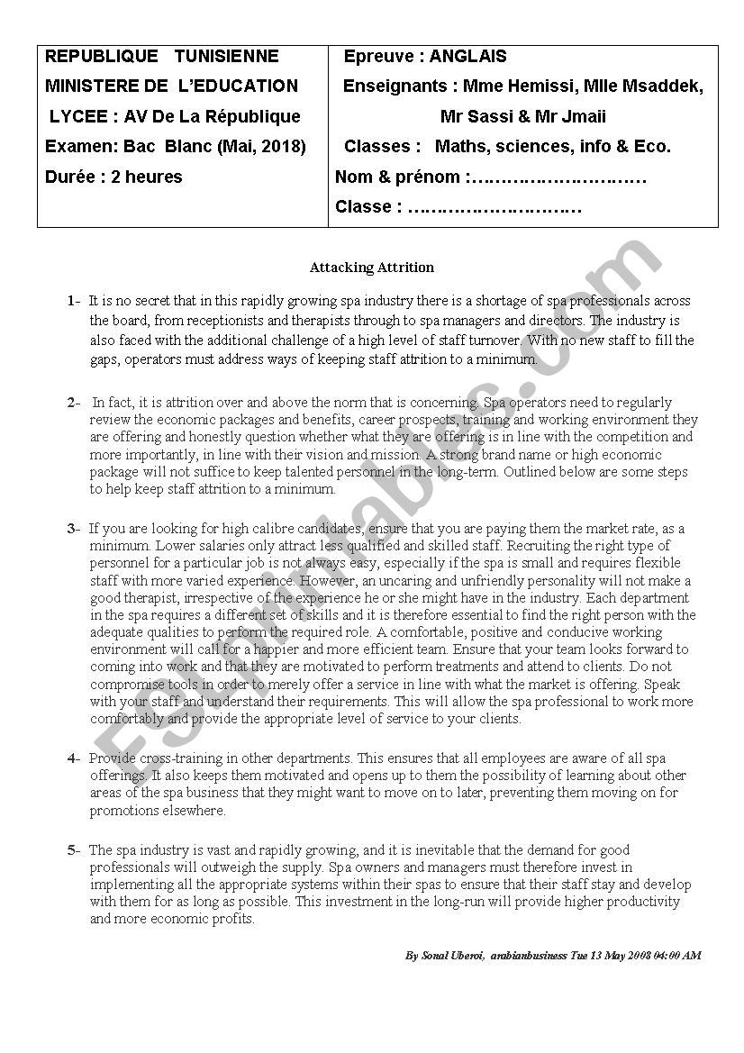 Bac Mock Exam worksheet