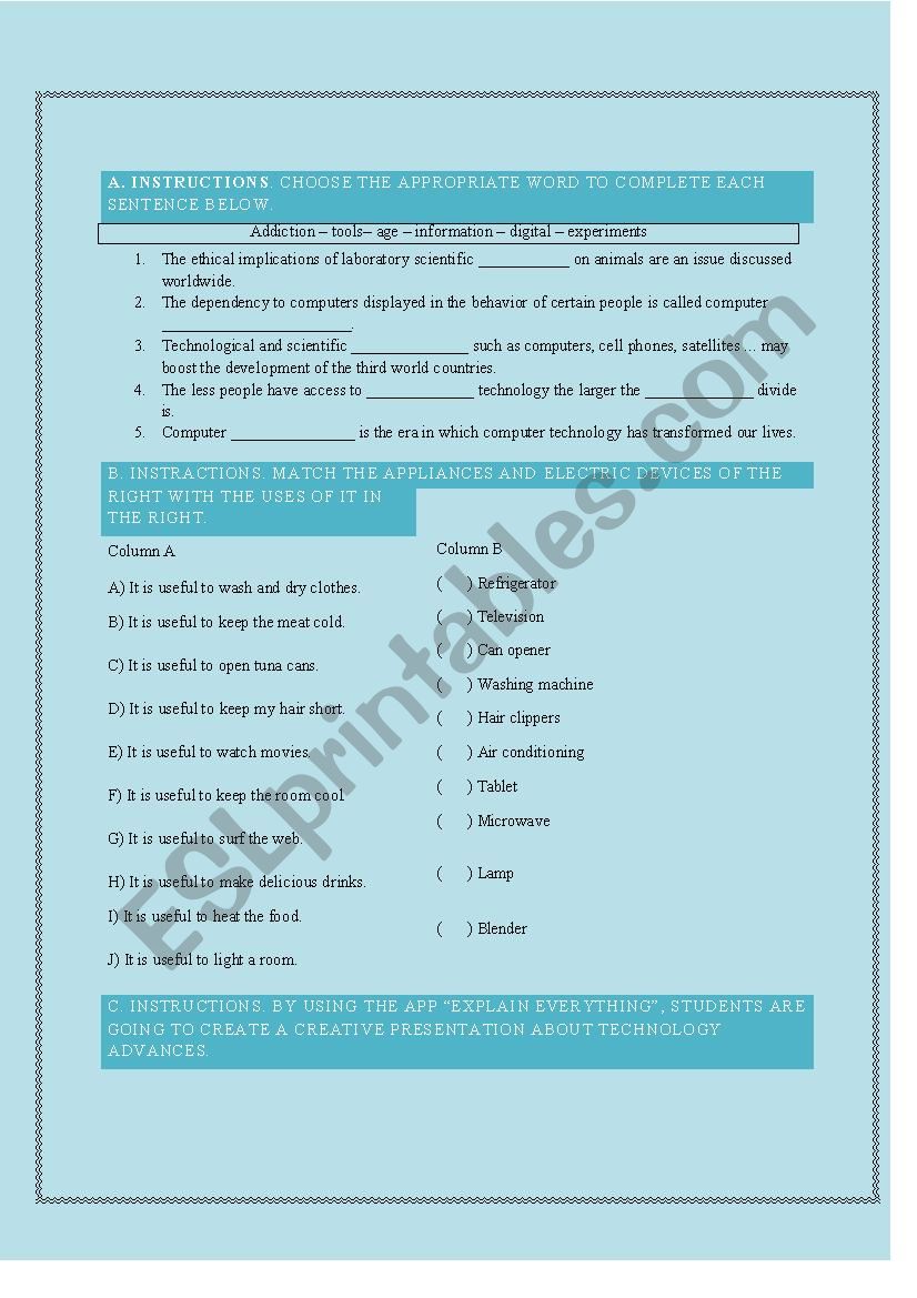 Science and technology  worksheet