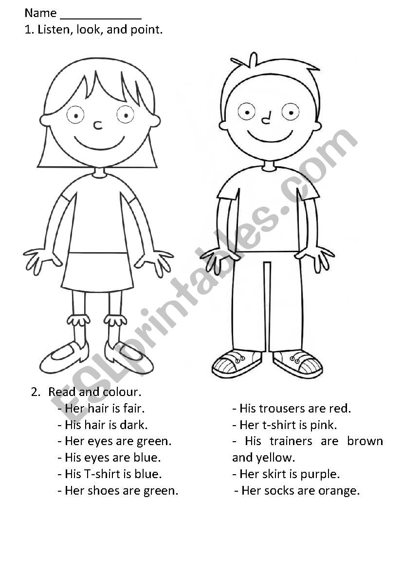 Body parts worksheet