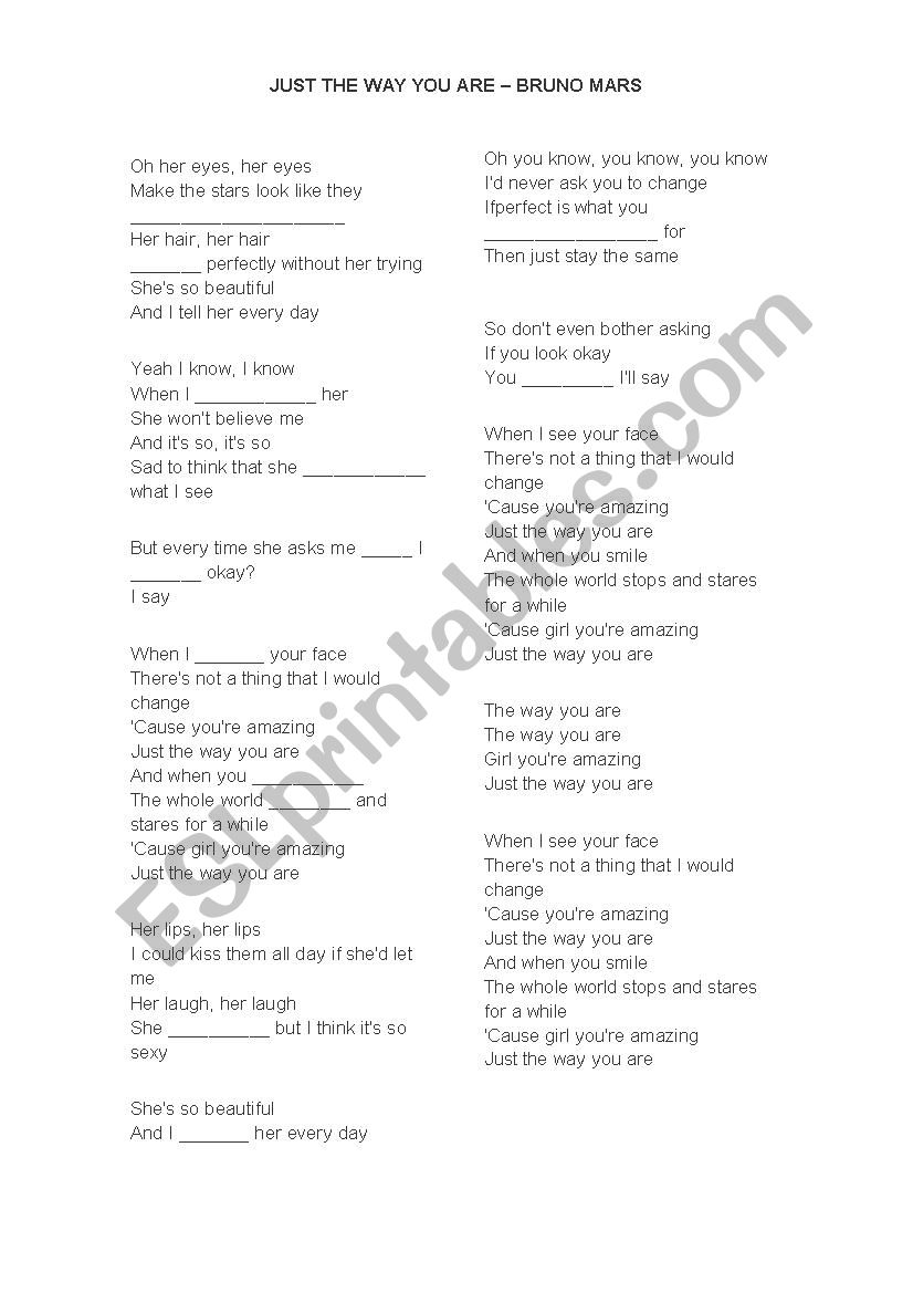 JUST THE WAY YOU ARE worksheet