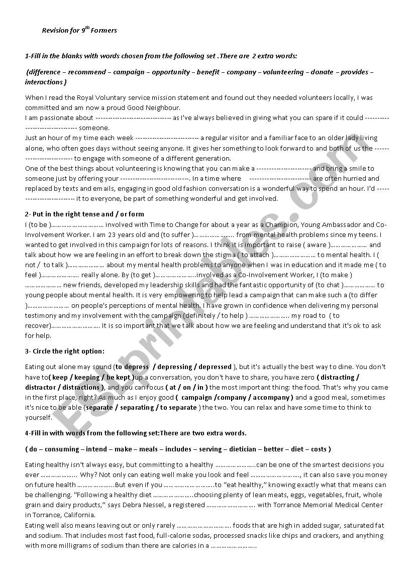 revision for 9th formers Tunisian program