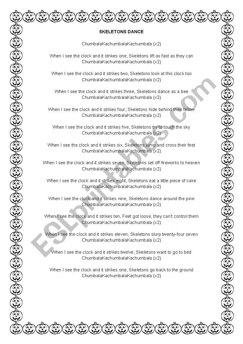 Skeletons dance worksheet