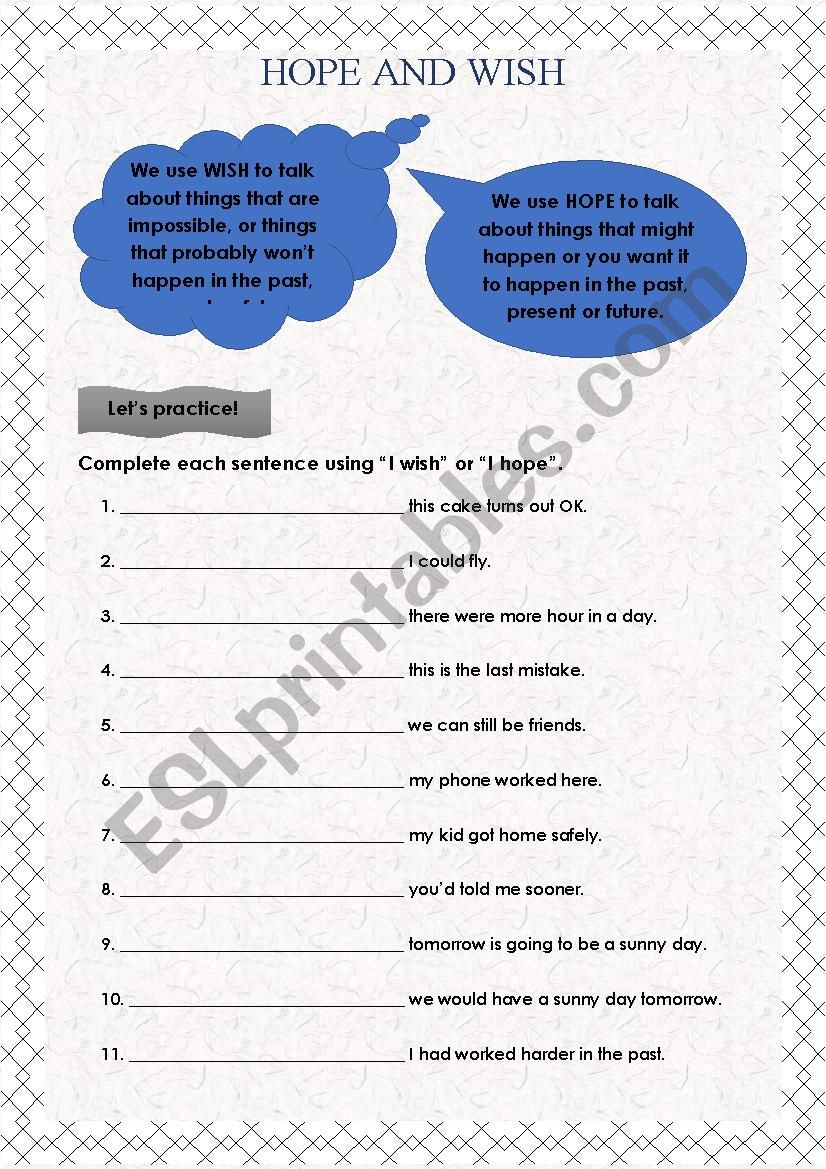 HOPE AND WISH worksheet