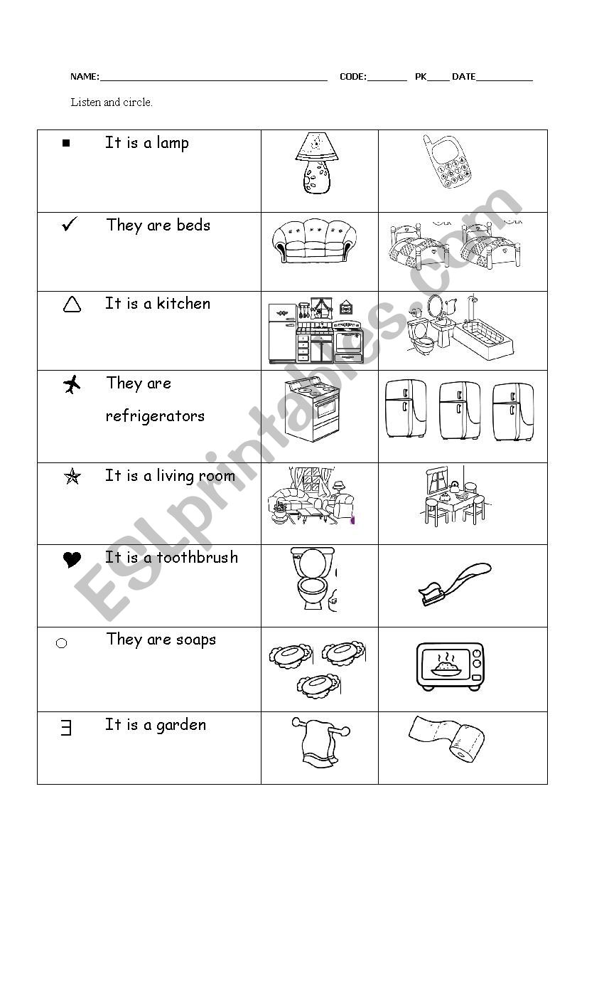 furniture in the house worksheet