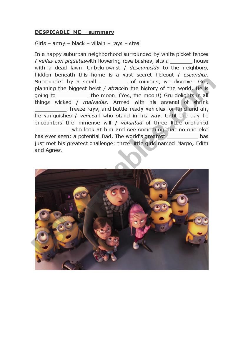 Despicable me - summary worksheet