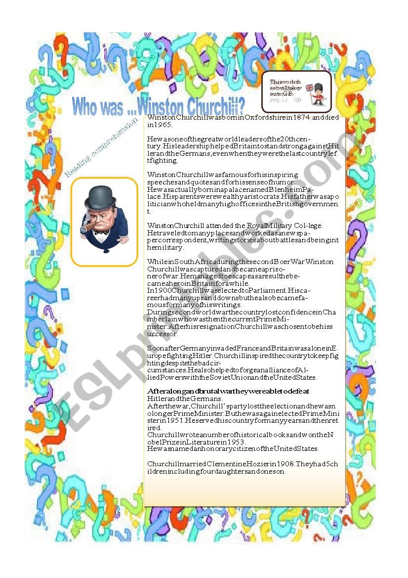 Who was Winston Churchill ? worksheet