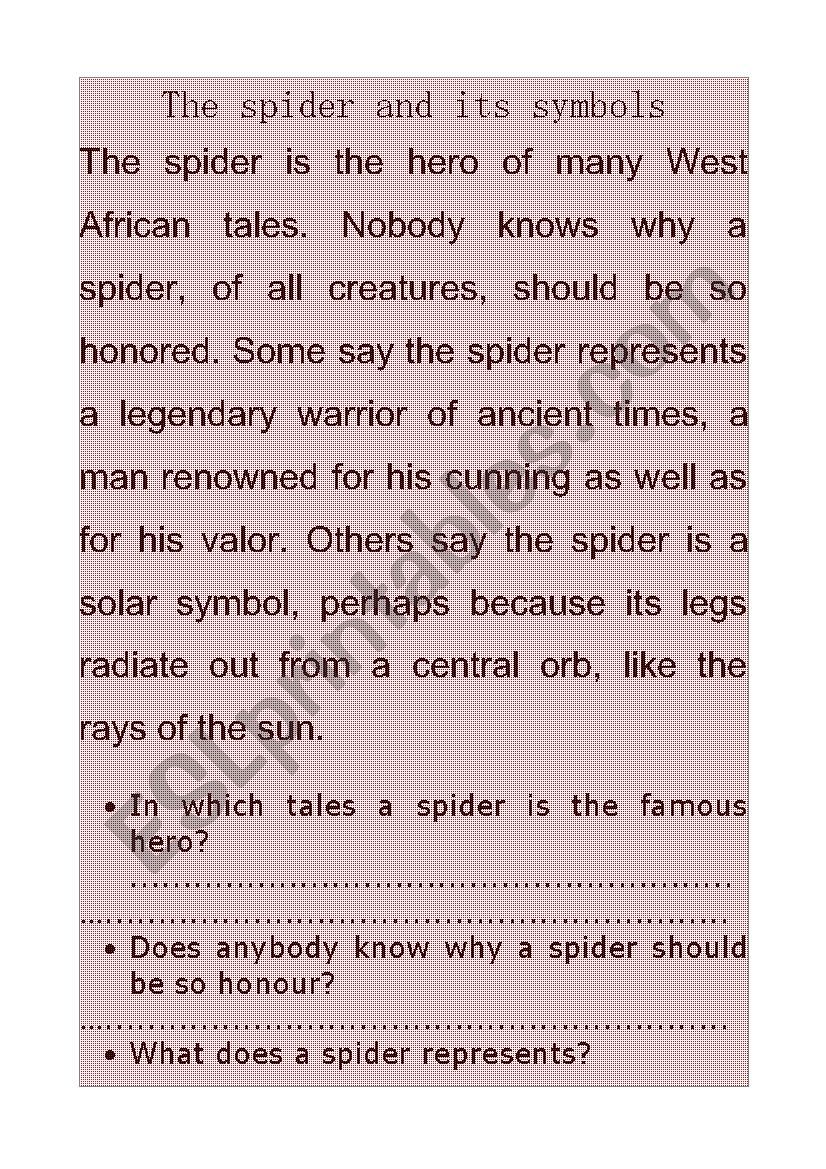 The spider and its symbols - reading comprehension