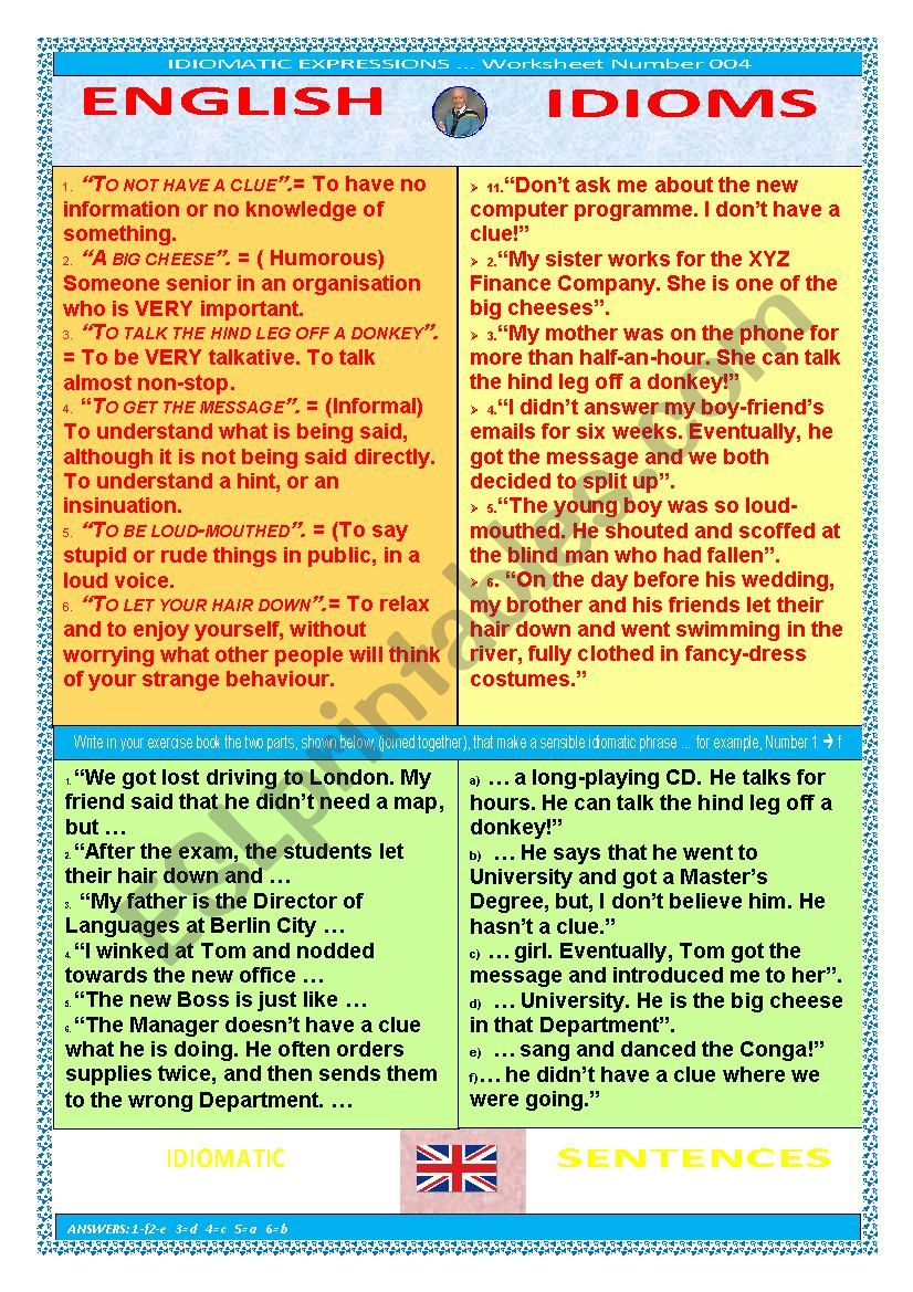 WS 004 Idiomatic Expressions worksheet