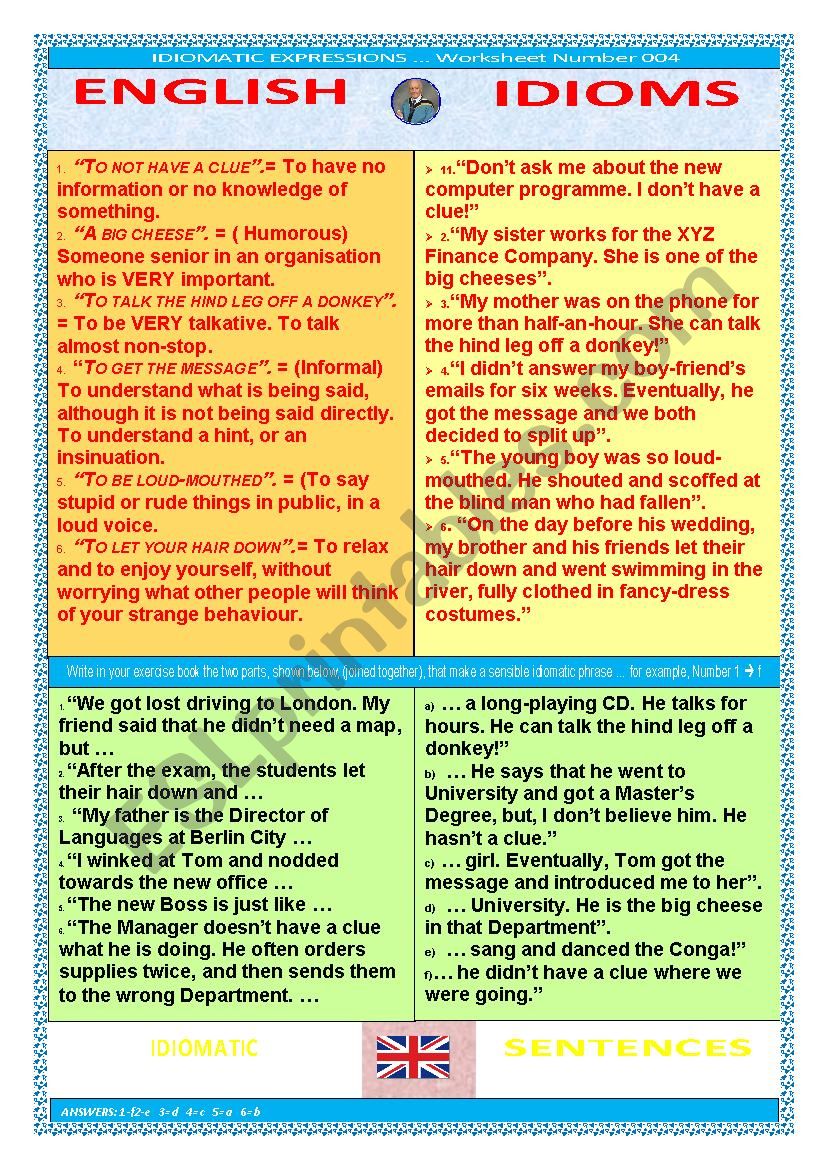 WS 004 Idiomatic Expressions ESL Worksheet By Ldthemagicman