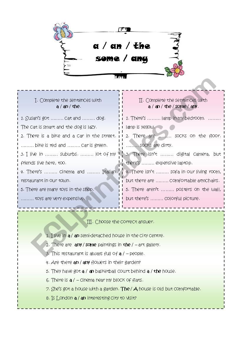A - AN - THE - SOME - ANY worksheet