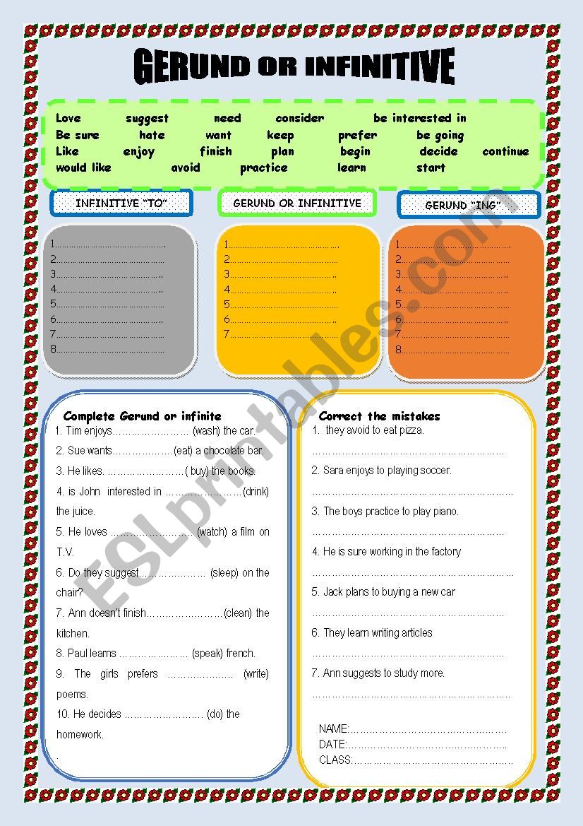 gerund & infinitive worksheet