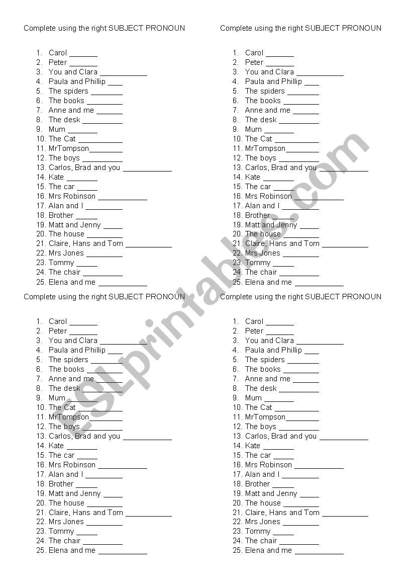 Subjective Pronouns Exercise worksheet