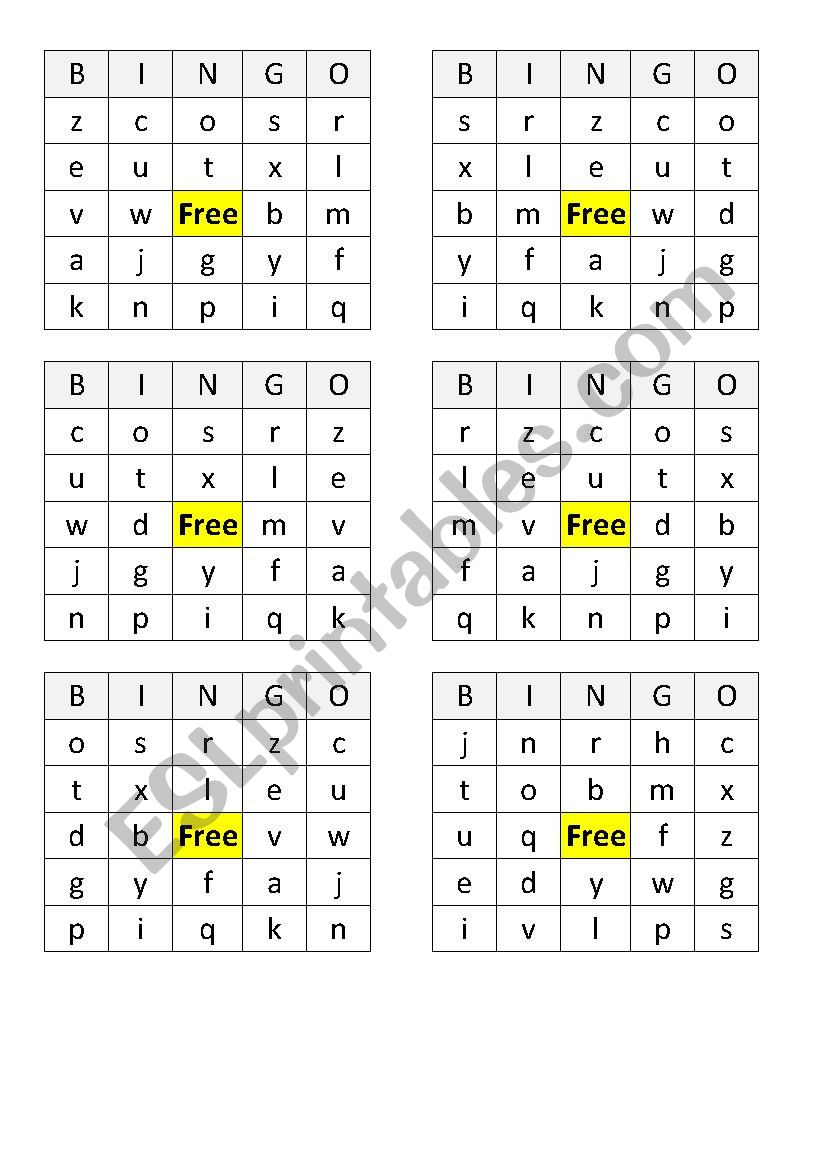 Alphabet Bingo Cards worksheet