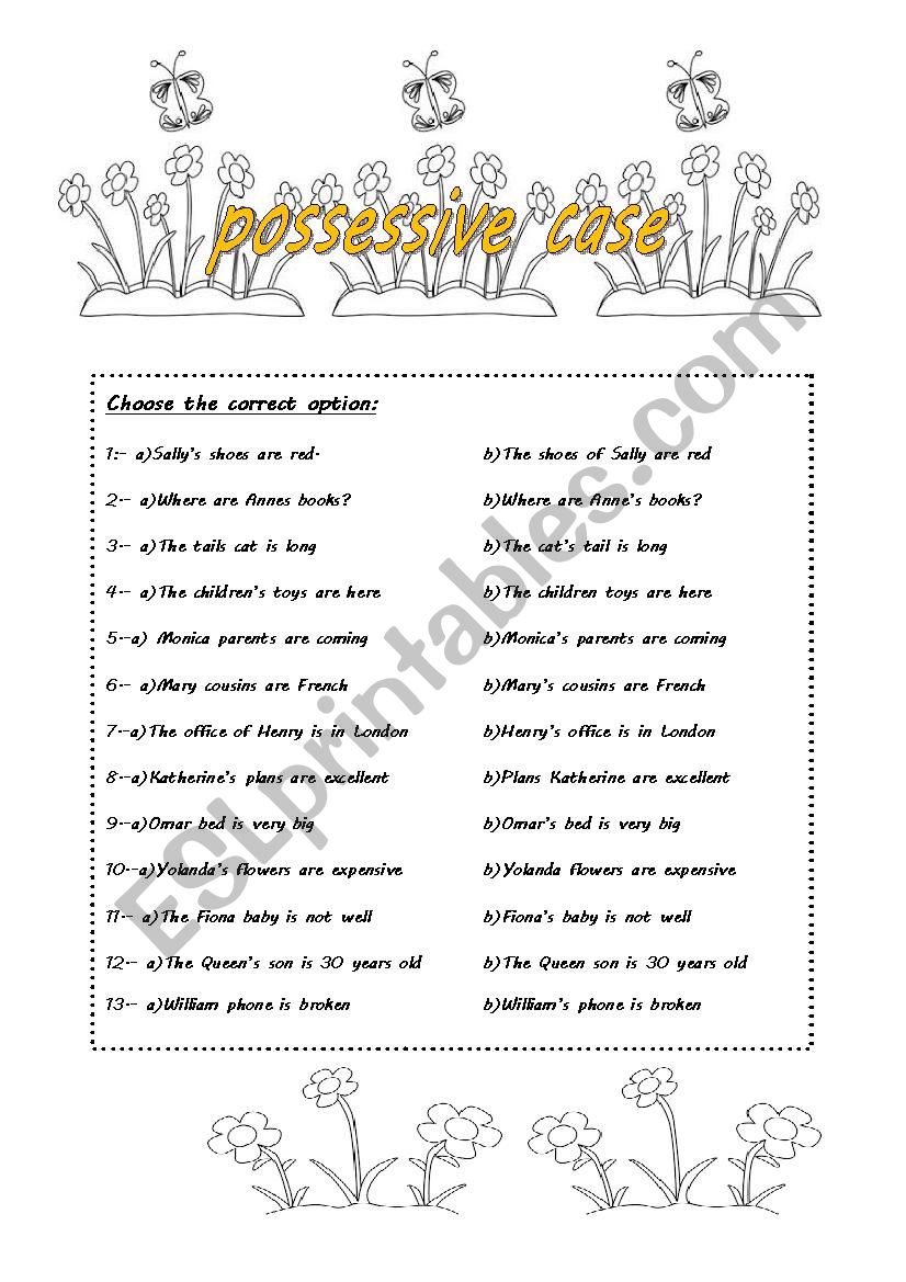 POSSESSIVE CASE worksheet