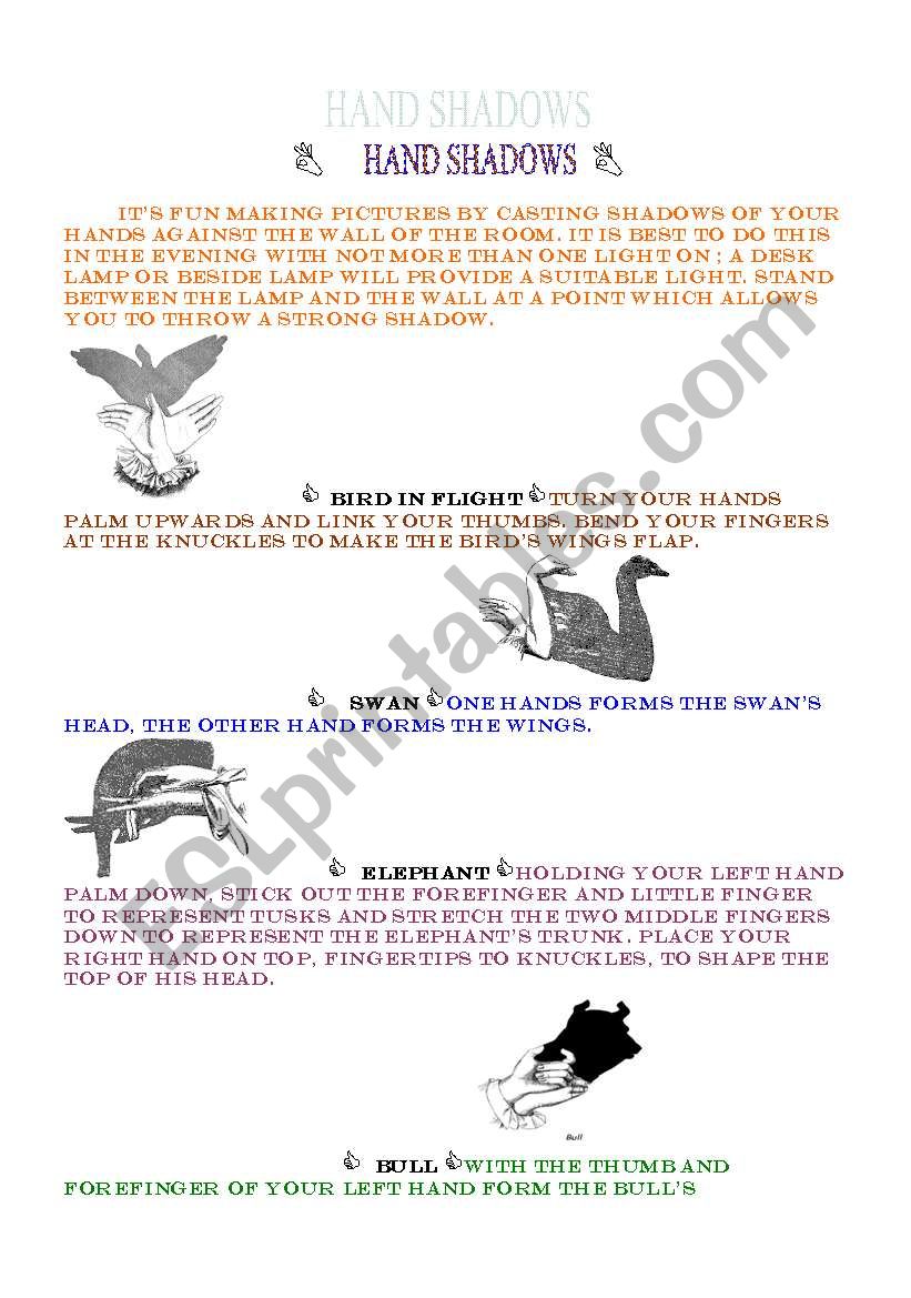 hand shadows worksheet