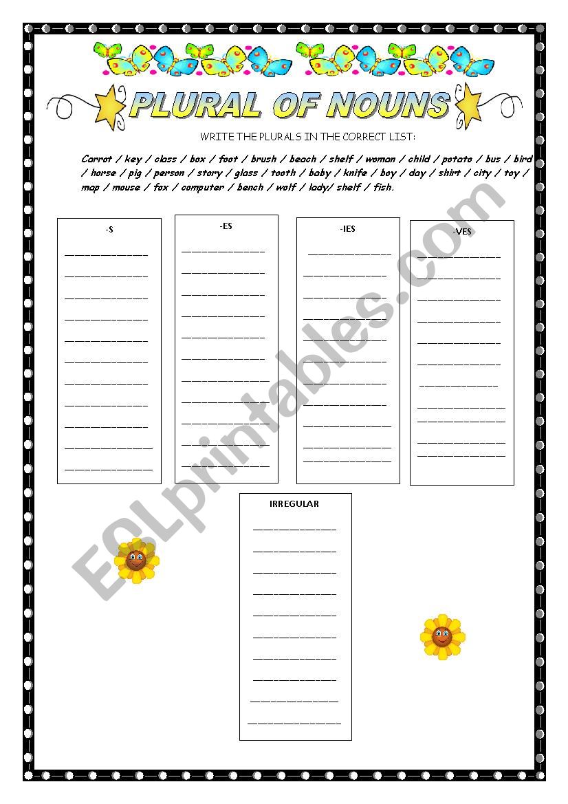 Plural of nouns worksheet