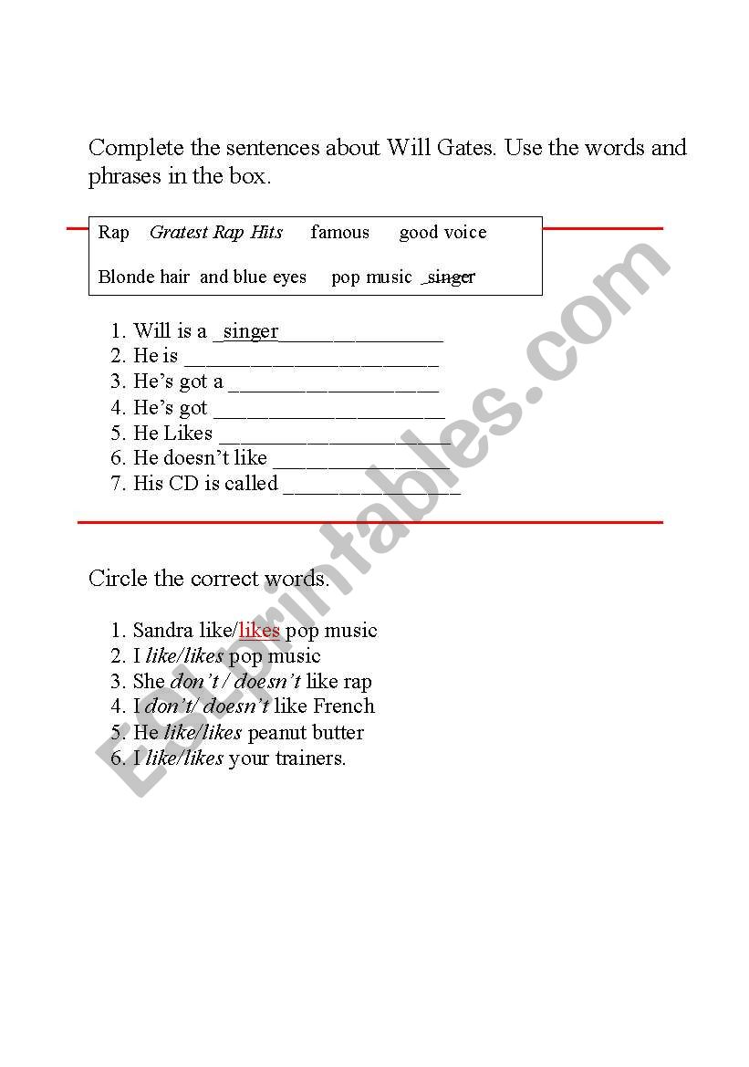 Like, Present Simple worksheet