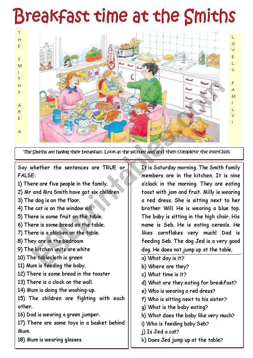 Breakfast with the Smiths worksheet