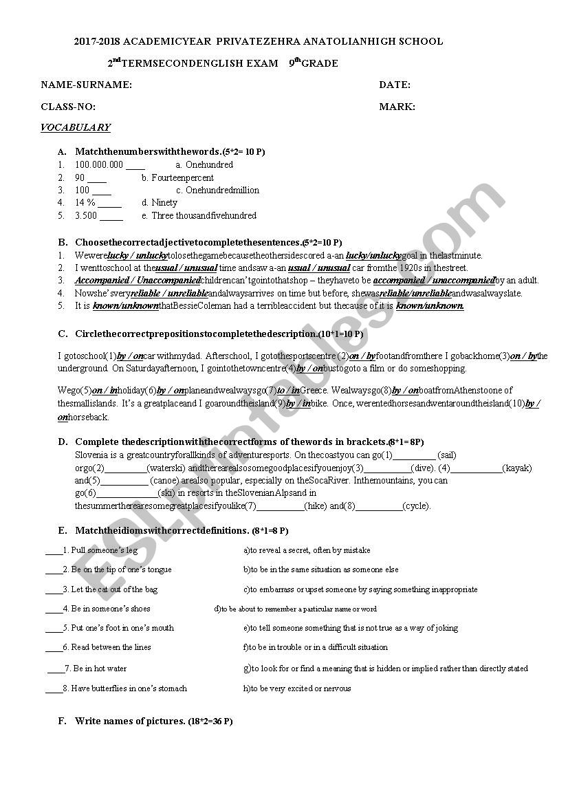 Second term second exam 2018 worksheet