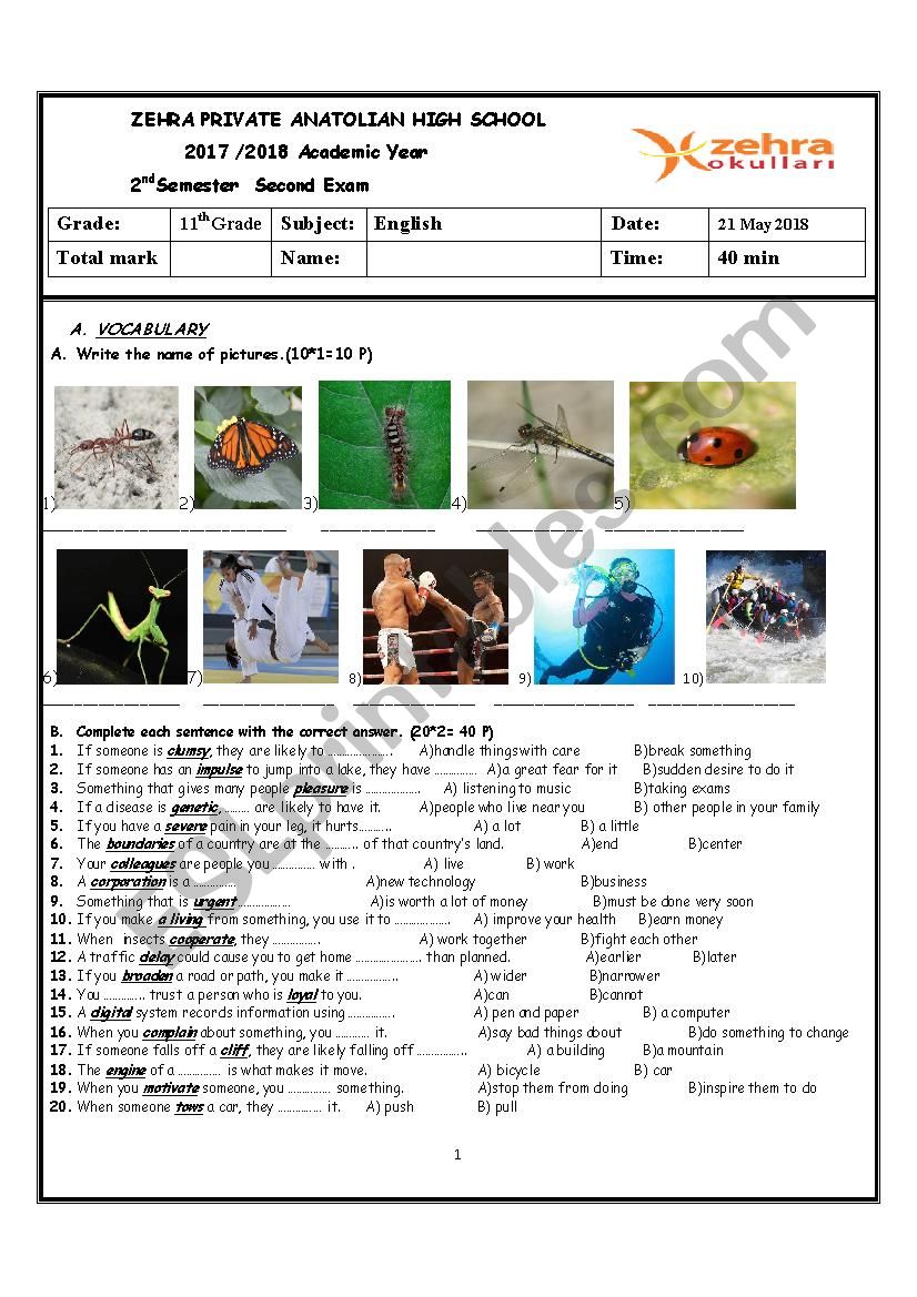 second term second exam B1 2018