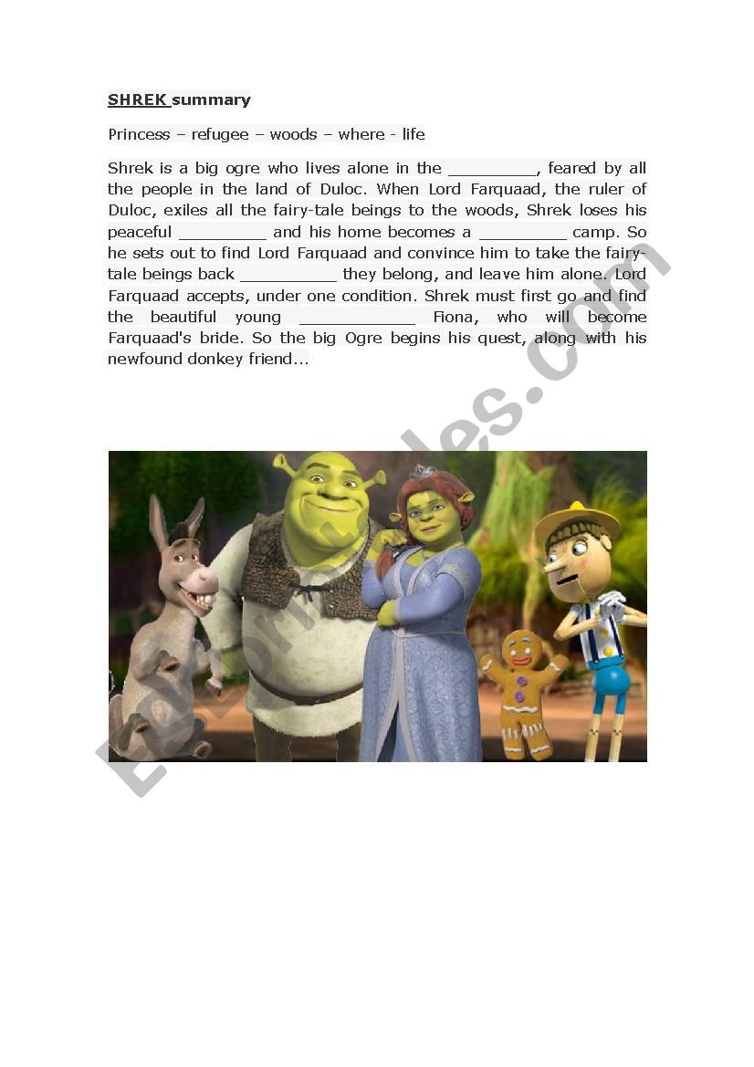 Shrek worksheet