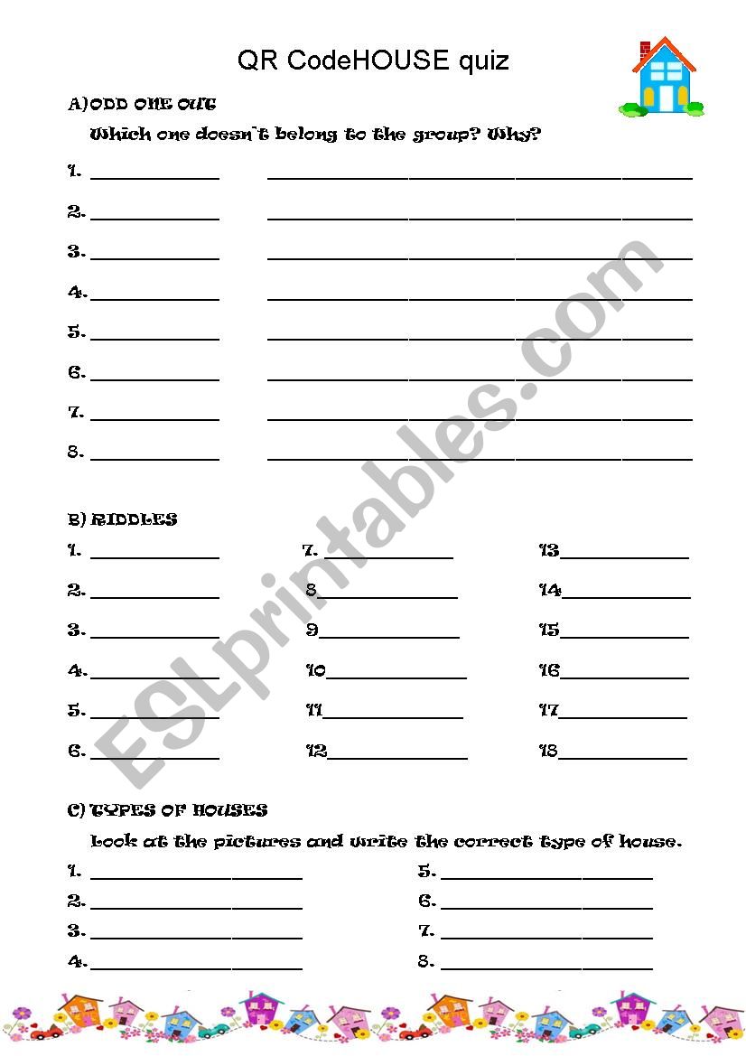 QR Code House Quiz worksheet