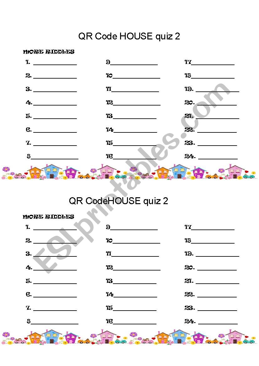 QR Code House Quiz 2 worksheet