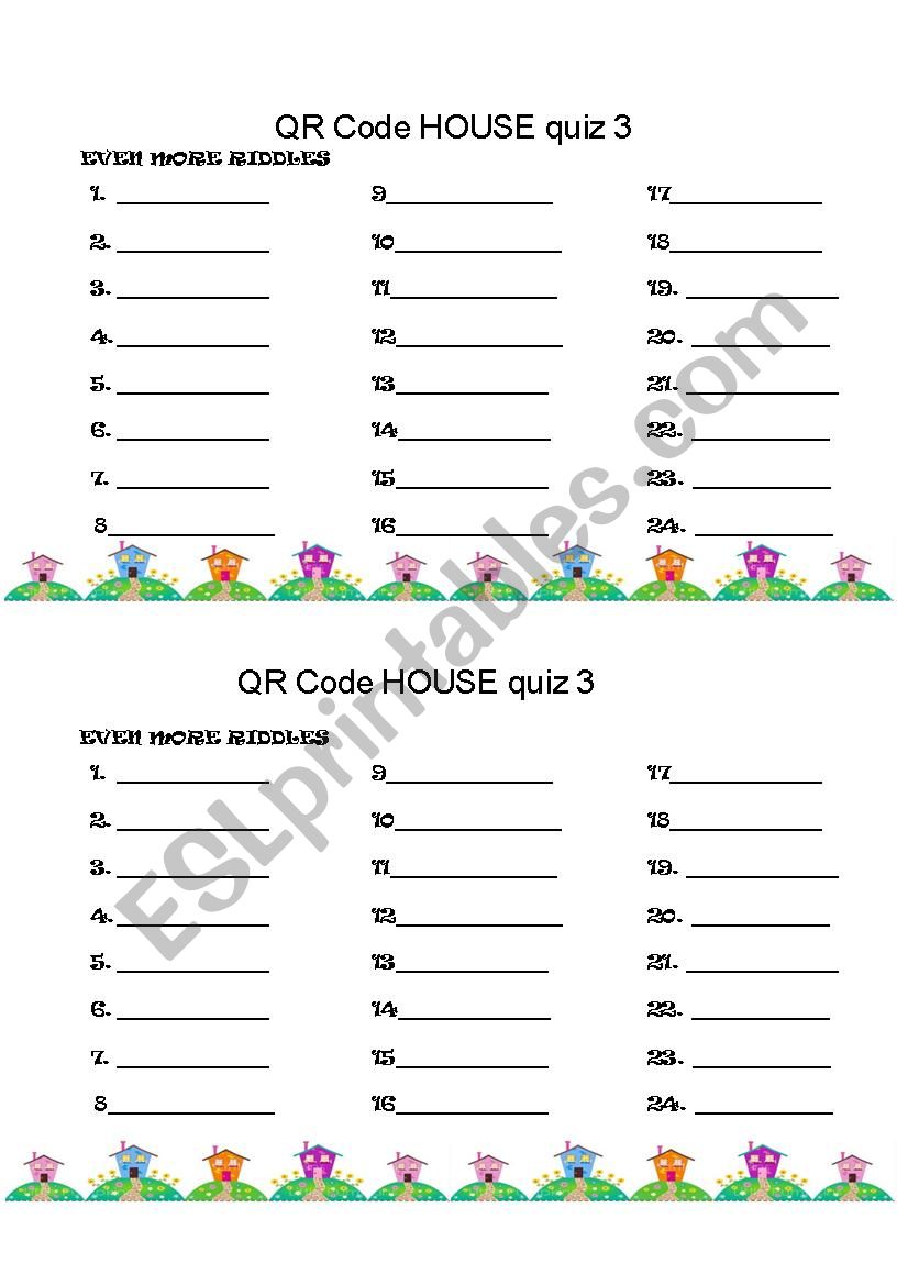 QR Code House Quiz 3 worksheet