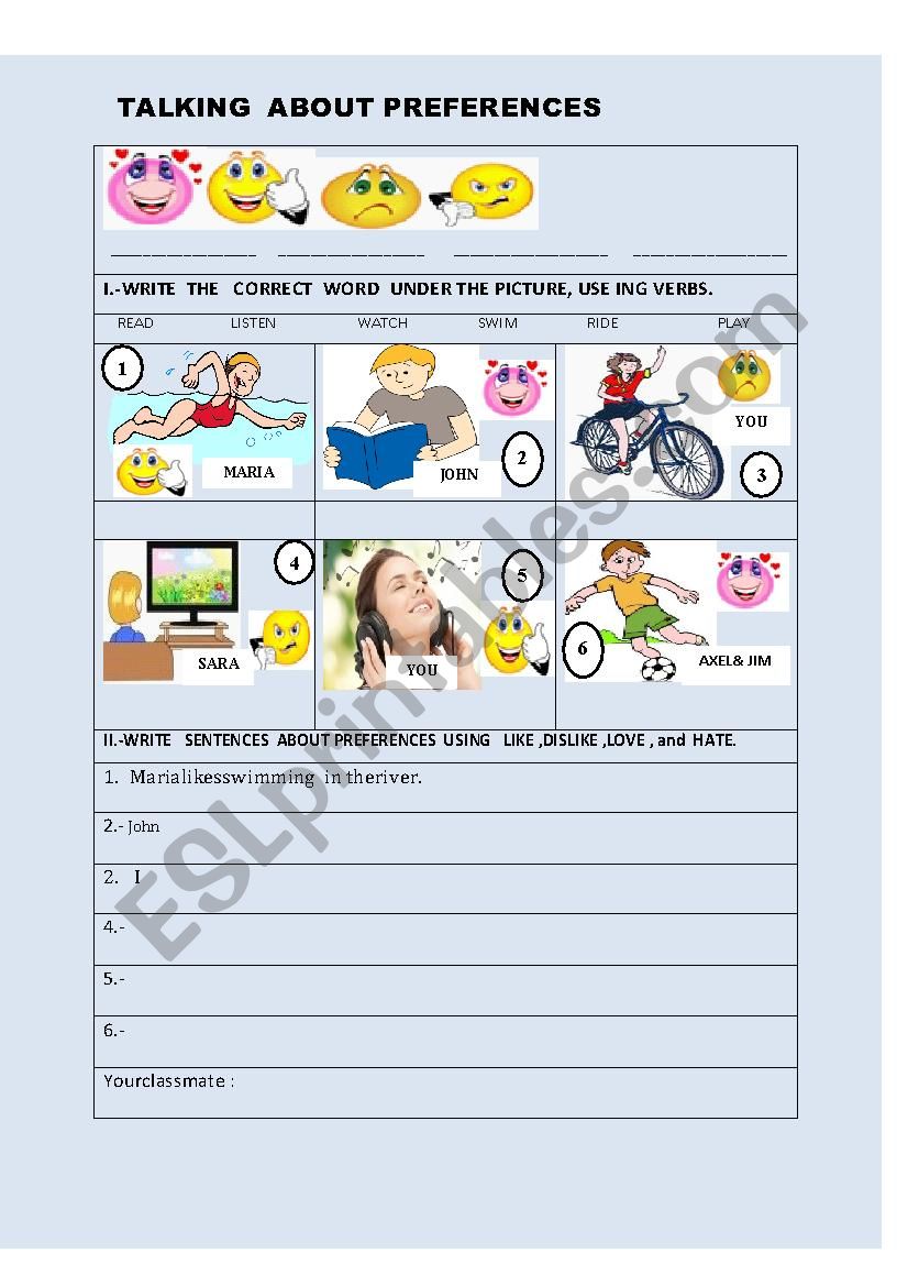 TALKING ABOUT PREFERENCES worksheet