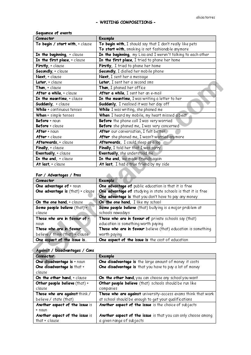 Connectors - writing worksheet