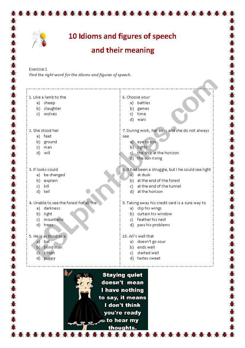 10 idioms and their meaning worksheet