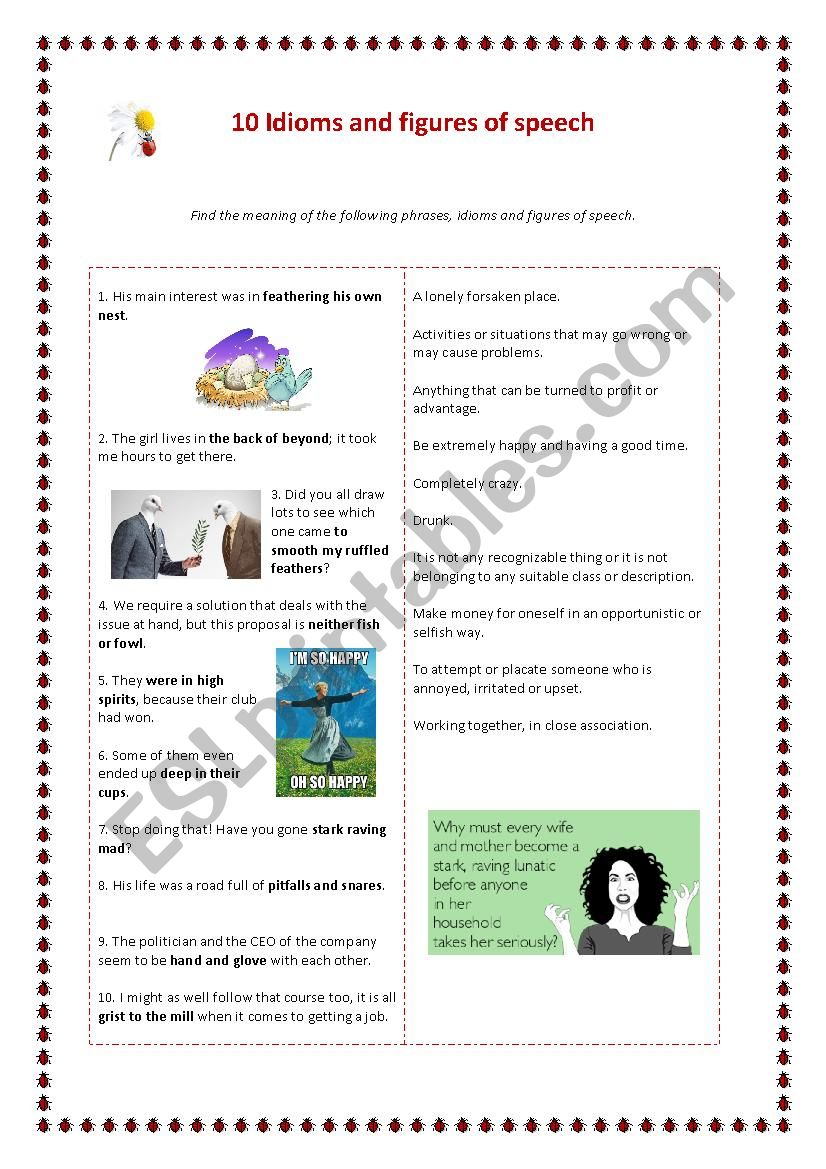 10 idioms  matching exercise worksheet