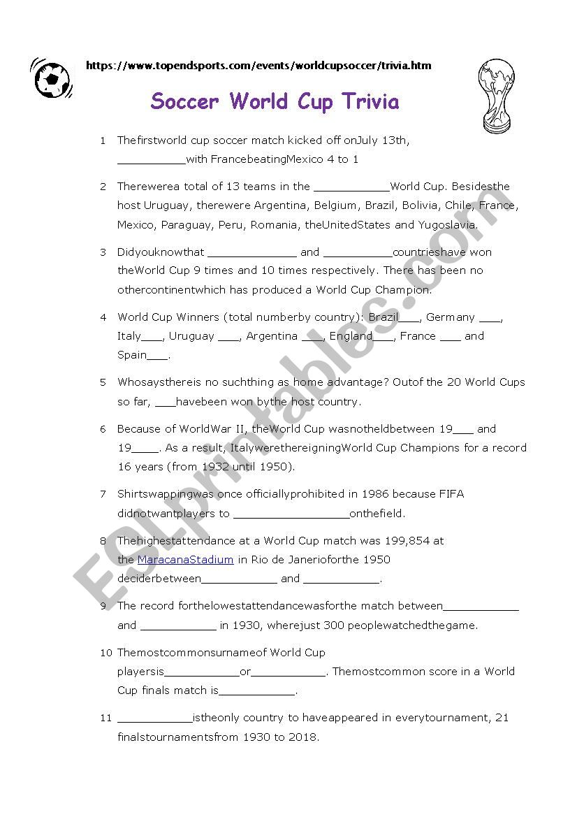 World Cup Trivia worksheet