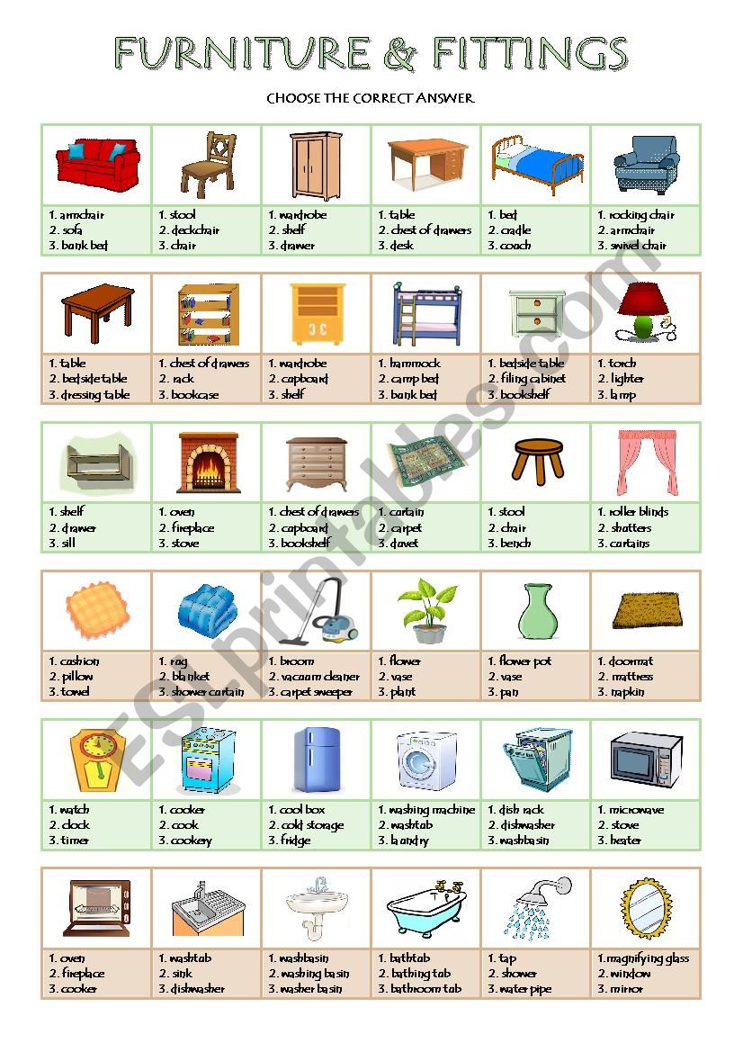 FURNITURE & FITTINGS worksheet