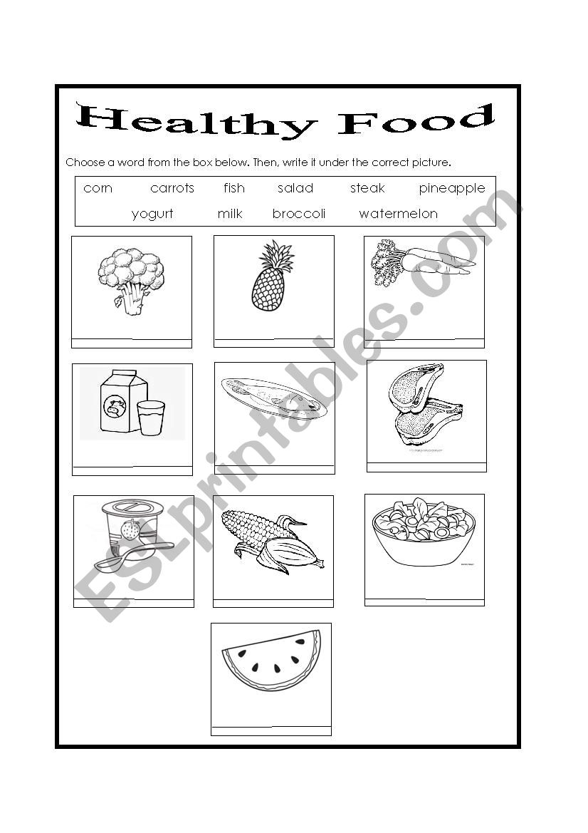 Healthy Food - ESL worksheet by Kattia1725