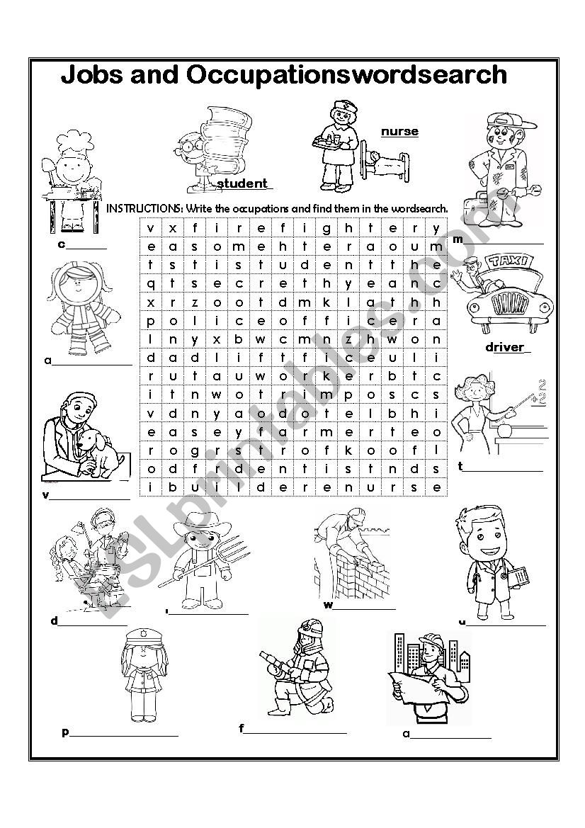 Occupations worksheet