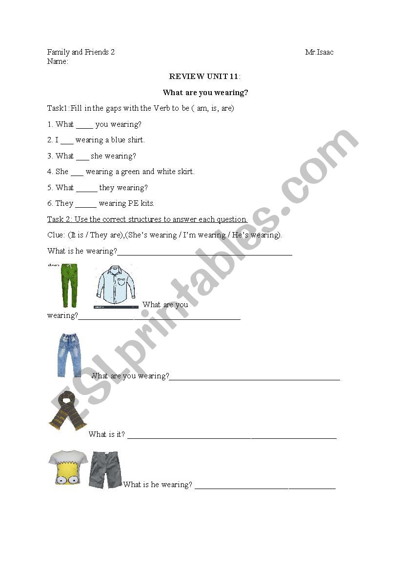 What are you wearing? worksheet